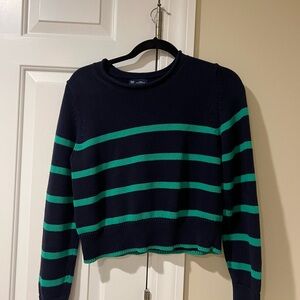 GAP Navy Crewneck Sweater with Green Stripes